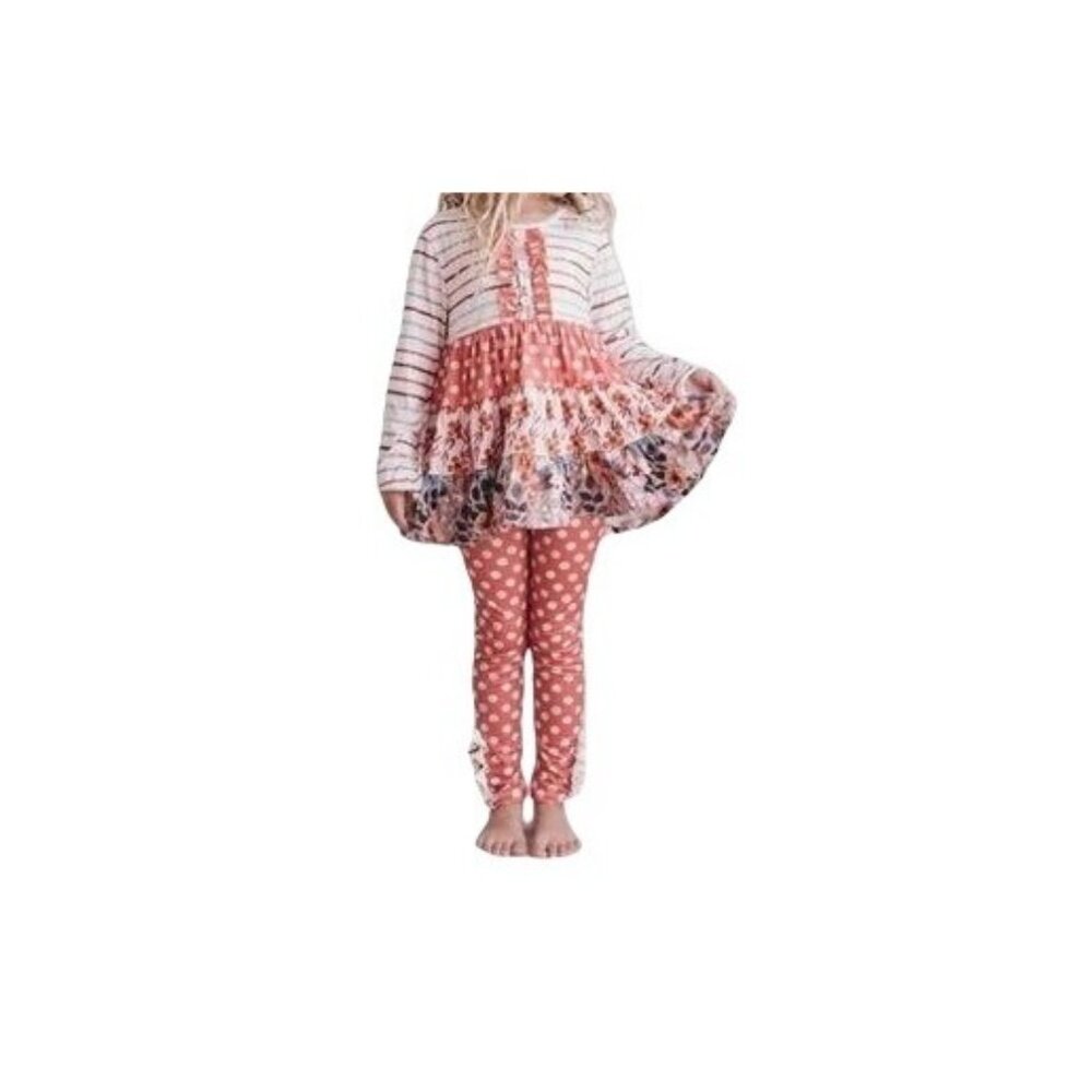 Kids Rust Button 3 Tiered Fall Ruffle Legging Set 7/8